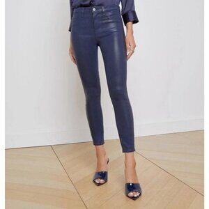 L'Agence Womens 26 Dark Blue Skinny Margot Coated Jeans‎ Stretch Ankle USA
